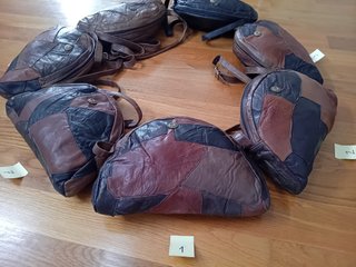 Bolso patchwork cuero marrón.