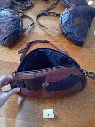 Bolso patchwork cuero marrón.
