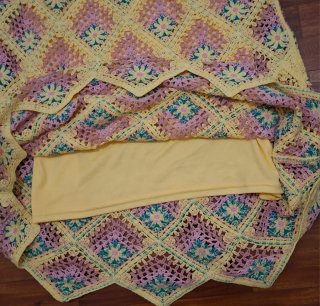 Vestido Crochet Flores Amarillo y Rosa