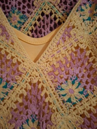 Vestido Crochet Flores Amarillo y Rosa