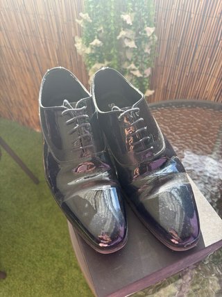 Zapatos de vestir de novio azul marino charol