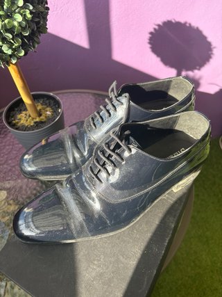 Zapatos de vestir de novio azul marino charol