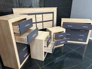 Conjunto dormitorio madera y blanco - Envio Gratis