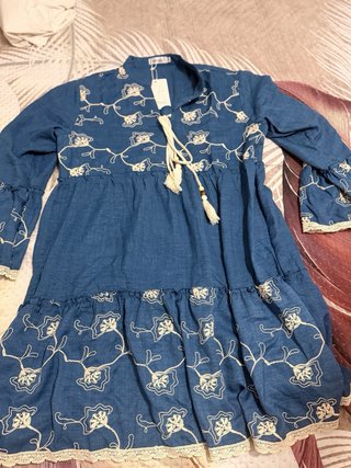 Abito corto blu ricamato taglia S/M