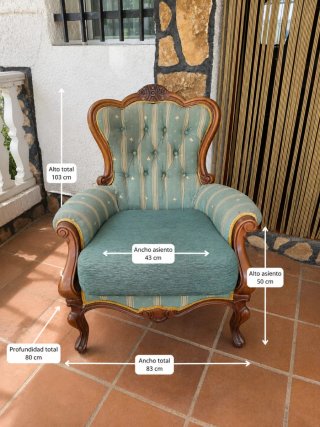Sillón clásico madera y tela verde