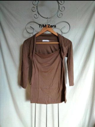 Camiseta Zara manga 3/4 marrón