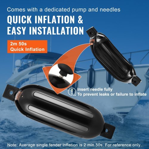 Defensas para Barcos, Defensores Inflables de 8.5" x 26" para Amarre, Fender Ribeteado Inflable con Agujeros Centrales, Bumper de Dock para Barcos Marinos con Bomba de Aire, 4 Agujas y 4 Cuerdas y...