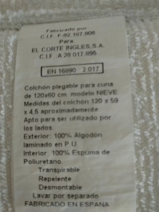 Colchón de viaje plegable para cuna