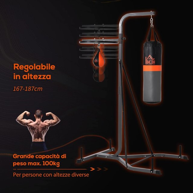 Estación Multiusos Regulable Con Saco De Boxeo De 20Kg Y Punching Ball Para Entrenamiento De Boxeo