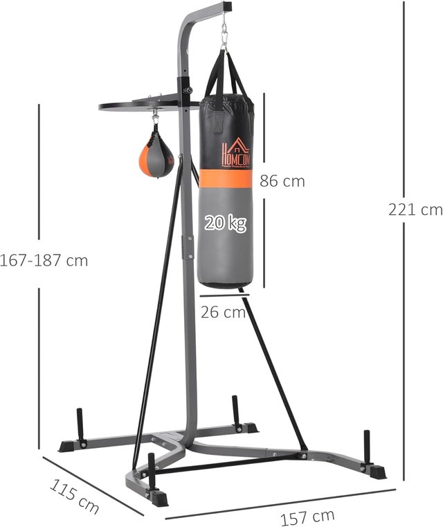Estación Multiusos Regulable Con Saco De Boxeo De 20Kg Y Punching Ball Para Entrenamiento De Boxeo