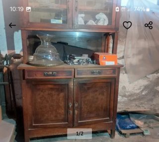 Cassettiera Cristalliera Vintage Legno Marmo Vetro