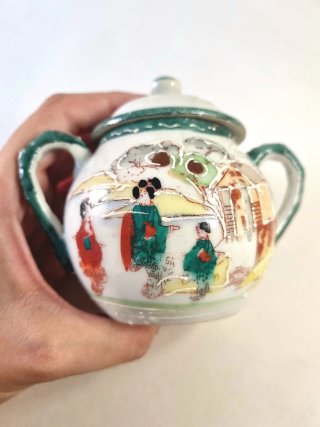 Azucarero Porcelana Japonesa Pintado a Mano
