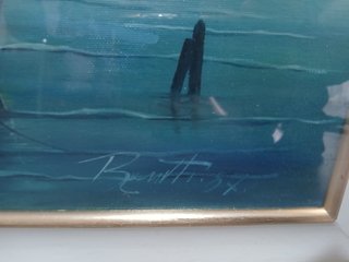 Quadro Olio Su Tela Marina Con Barche