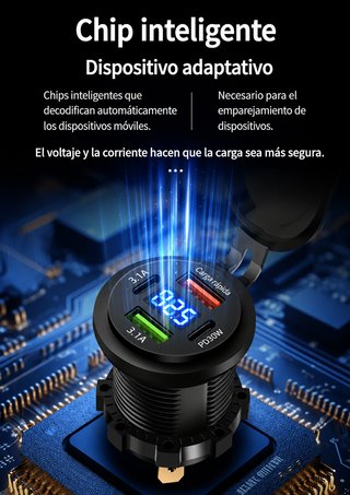 Cargador USB Dual 12V-24V con Voltímetro