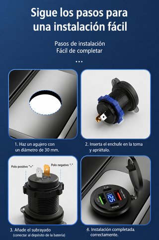 Cargador USB Dual 12V-24V con Voltímetro