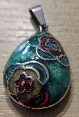 Juego pendientes y colgante verde floral