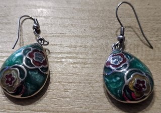 Juego pendientes y colgante verde floral