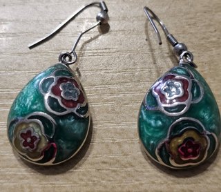 Juego pendientes y colgante verde floral