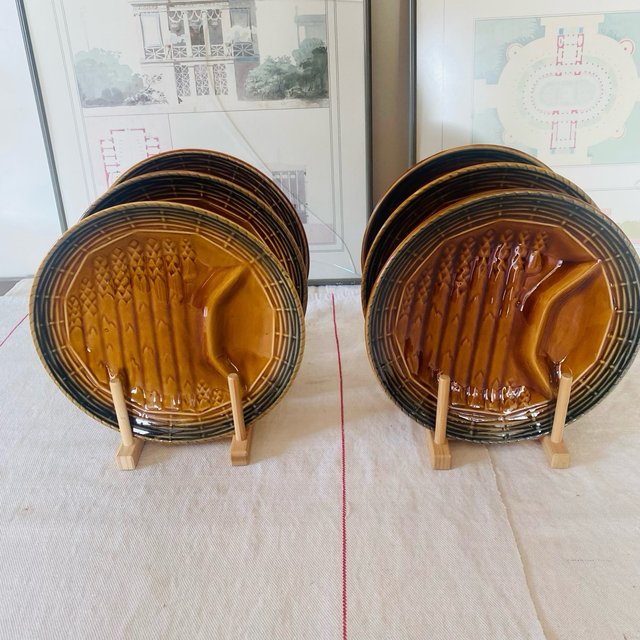 6 Platos Espárragos Vintage Sarreguemines