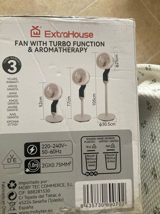 Ventilador de Pie Aromaterapia 50W