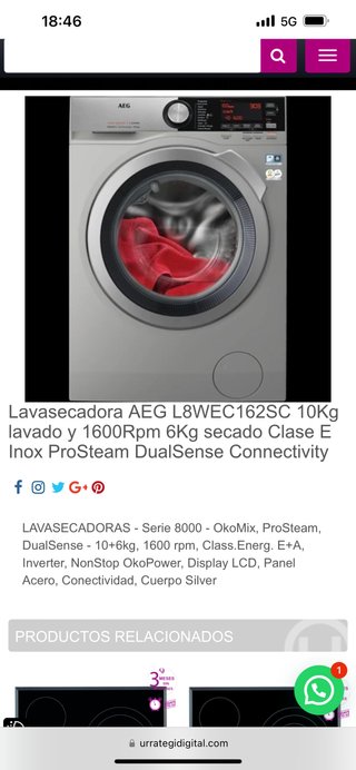 AEG Lavasecadora L8WEC162SC Alta Gama