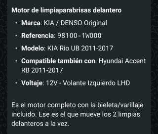 Motor limpiaparabrisas Kia Rio/Accent