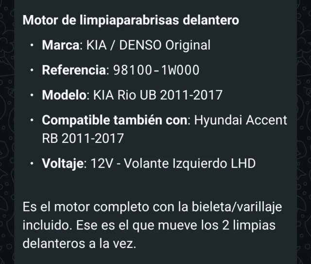 Motor limpiaparabrisas Kia Rio/Accent
