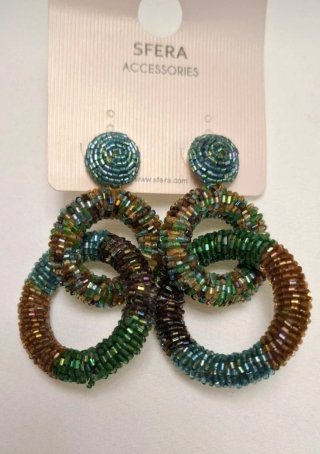 Pendientes Sfera Abalorios Marrón y Verde