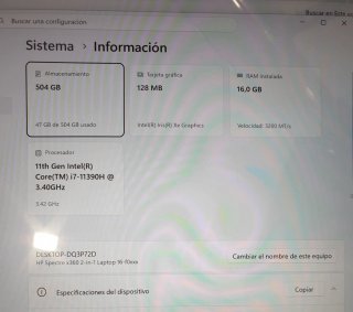 Portátil HP Spectre x360 i7 11th Gen 16GB RAM 512G