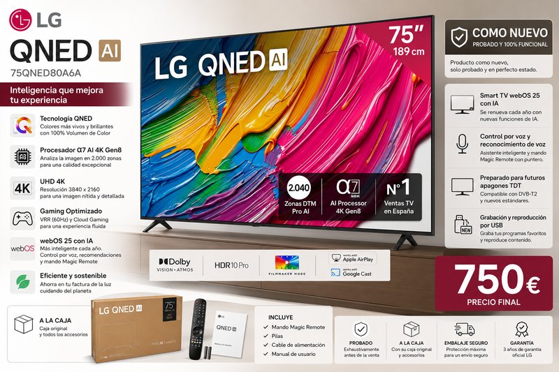 LG QNED AI 75 4K Smart TV 75QNED80A6A