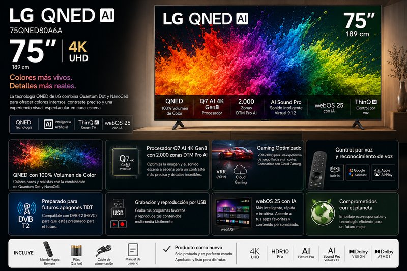 LG QNED AI 75 4K Smart TV 75QNED80A6A