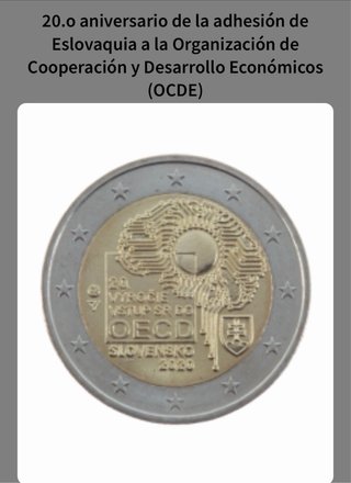 Moneda 2€ Eslovaquia 2020 OECD SIN CIRCULAR.