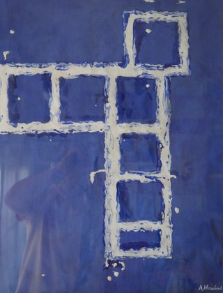 Acrílico Abstracto Azul Grande Firmado Hernández