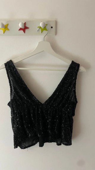 Top lentejuelas Pull&Bear negro XS