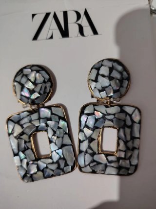 Pendientes Zara Cuadrados Mosaico y Lazos Plata