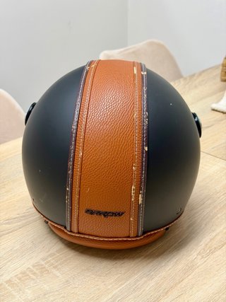 Casco Moto Jet Retro Cuero Marrón