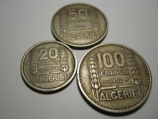 Lote 3 Monedas Argelia Francesa 20, 50, 100 Franco