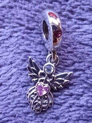 Colgante Ángel Plata Ley 925 Corazón Rosa