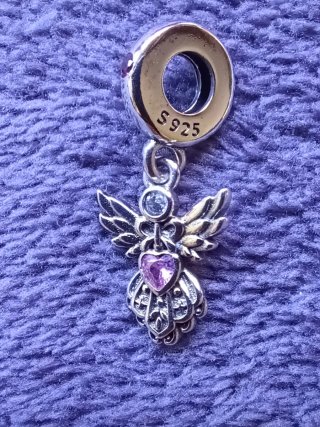 Colgante Ángel Plata Ley 925 Corazón Rosa