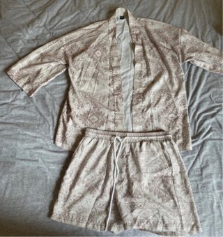 Conjunto Kimono y Shorts Estampado Beige Talla S/M