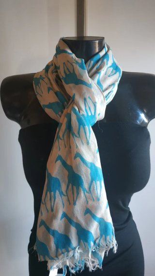 Pañuelo Pashmina Jirafas Azul Blanco