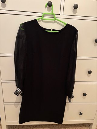 Vestido negro fiesta manga transparente