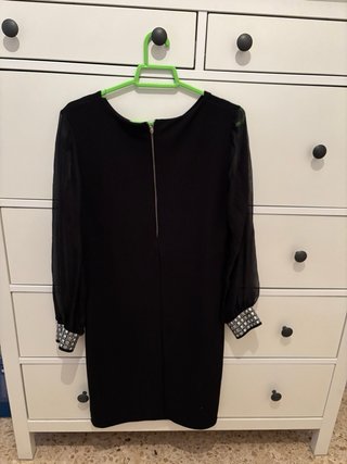 Vestido negro fiesta manga transparente