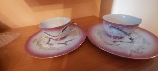 Juego de té porcelana dragón rosa.
