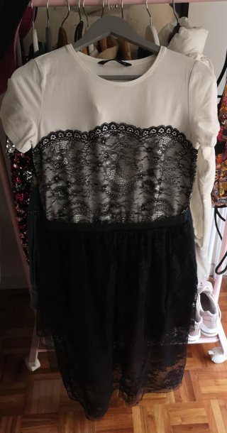 Vestido camiseta Encaje Zara Basic Mujer, Talla M