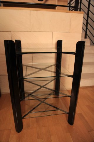 Mueble 4 estantes madera y cristal