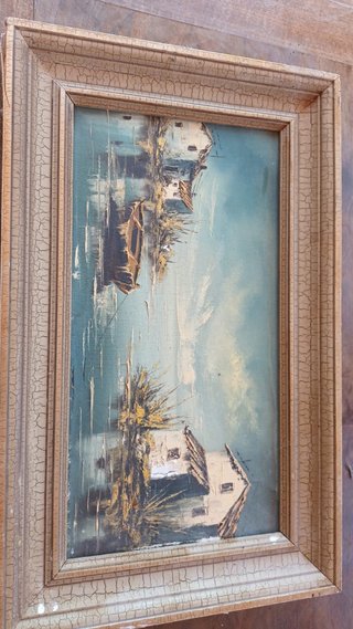 Pintura al óleo Paisaje con casas