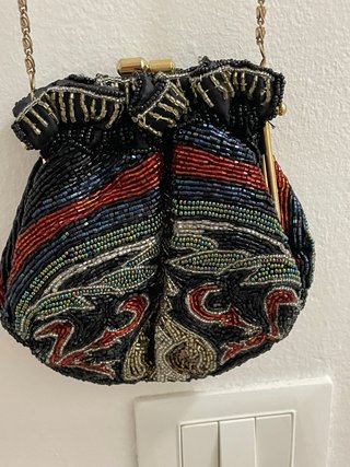 Pochette Borsa Perline Nera Oro Rosso