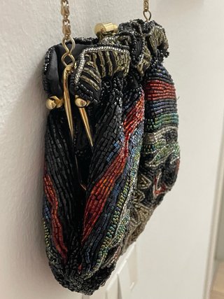 Pochette Borsa Perline Nera Oro Rosso