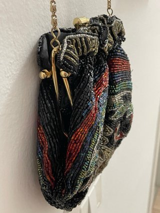 Pochette Borsa Perline Nera Oro Rosso